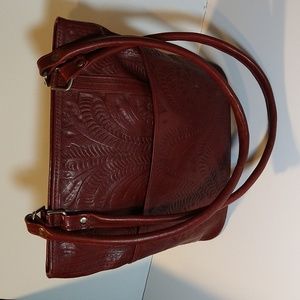 Red Leather Embossed Pattern Purse